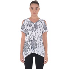 Grayscale Floral Heart Background Cut Out Side Drop Tee