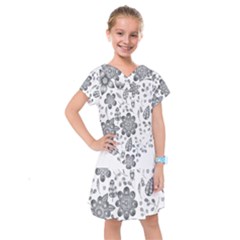 Grayscale Floral Heart Background Kids  Drop Waist Dress