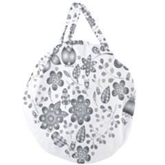 Grayscale Floral Heart Background Giant Round Zipper Tote