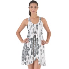 Grayscale Floral Heart Background Show Some Back Chiffon Dress