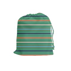 Horizontal Line Green Red Orange Drawstring Pouches (large)  by Mariart