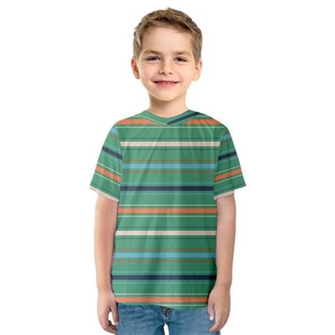 Horizontal Line Green Red Orange Kids  Sport Mesh Tee by Mariart