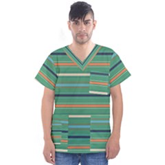 Horizontal Line Green Red Orange Men s V-neck Scrub Top