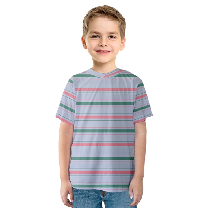 Horizontal Line Green Pink Gray Kids  Sport Mesh Tee