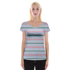 Horizontal Line Green Pink Gray Cap Sleeve Tops