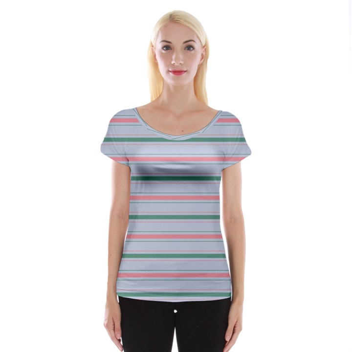 Horizontal Line Green Pink Gray Cap Sleeve Tops