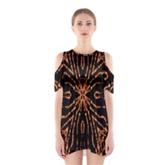 Golden Fire Pattern Polygon Space Shoulder Cutout One Piece by Mariart