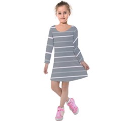 Horizontal Line Grey Pink Kids  Long Sleeve Velvet Dress