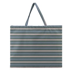 Horizontal Line Grey Blue Zipper Large Tote Bag