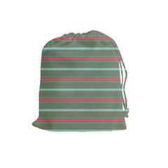 Horizontal Line Red Green Drawstring Pouches (large)  by Mariart