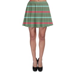 Horizontal Line Red Green Skater Skirt