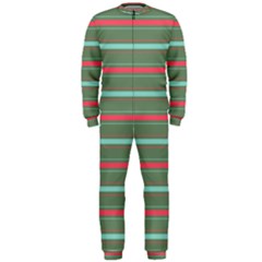 Horizontal Line Red Green Onepiece Jumpsuit (men) 