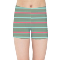 Horizontal Line Red Green Kids Sports Shorts by Mariart