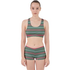 Horizontal Line Red Green Work It Out Sports Bra Set