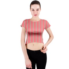 Line Red Grey Vertical Crew Neck Crop Top