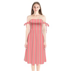 Line Red Grey Vertical Shoulder Tie Bardot Midi Dress by Mariart