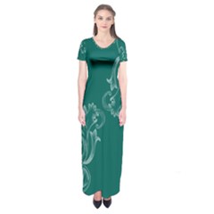 Leaf Green Blue Sexy Short Sleeve Maxi Dress