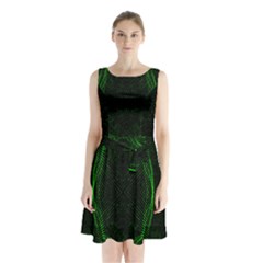 Green Foam Waves Polygon Animation Kaleida Motion Sleeveless Waist Tie Chiffon Dress by Mariart