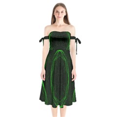 Green Foam Waves Polygon Animation Kaleida Motion Shoulder Tie Bardot Midi Dress