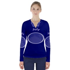 Moon July Blue Space V-neck Long Sleeve Top