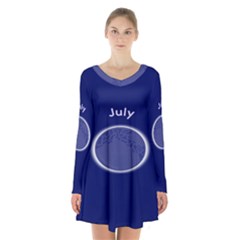 Moon July Blue Space Long Sleeve Velvet V-neck Dress