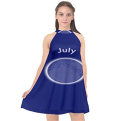 Moon July Blue Space Halter Neckline Chiffon Dress 