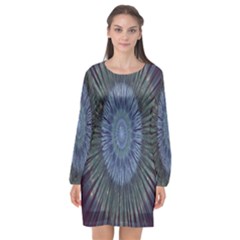 Peaceful Flower Formation Sparkling Space Long Sleeve Chiffon Shift Dress  by Mariart