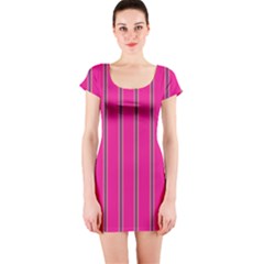 Pink Line Vertical Purple Yellow Fushia Short Sleeve Bodycon Dress