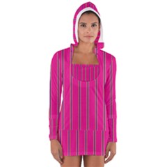 Pink Line Vertical Purple Yellow Fushia Long Sleeve Hooded T-shirt by Mariart
