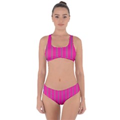 Pink Line Vertical Purple Yellow Fushia Criss Cross Bikini Set by Mariart