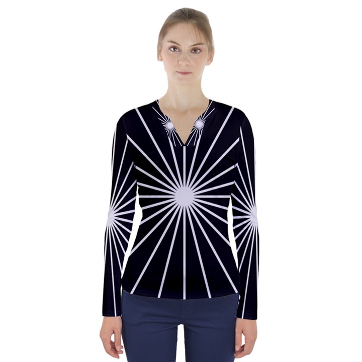 Ray White Black Line Space V-Neck Long Sleeve Top