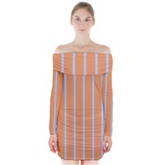 Rayures Bleu Orange Long Sleeve Off Shoulder Dress