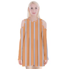 Rayures Bleu Orange Velvet Long Sleeve Shoulder Cutout Dress