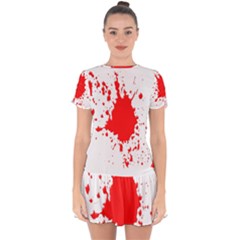 Red Blood Splatter Drop Hem Mini Chiffon Dress by Mariart