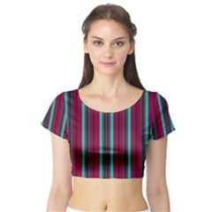 Red Blue Line Vertical Short Sleeve Crop Top