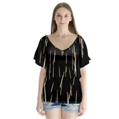 Rain Cigarettes Transparent Background Motion Angle V-neck Flutter Sleeve Top by Mariart