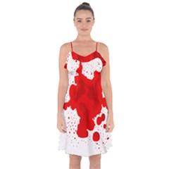 Red Blood Transparent Ruffle Detail Chiffon Dress