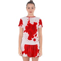 Red Blood Transparent Drop Hem Mini Chiffon Dress by Mariart