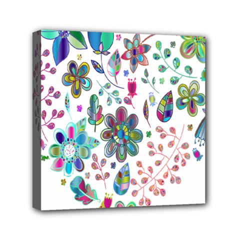 Prismatic Psychedelic Floral Heart Background Mini Canvas 6  X 6 