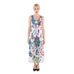 Prismatic Psychedelic Floral Heart Background Sleeveless Maxi Dress