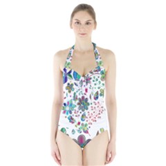 Prismatic Psychedelic Floral Heart Background Halter Swimsuit by Mariart