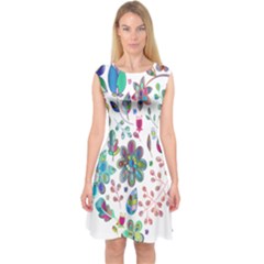 Prismatic Psychedelic Floral Heart Background Capsleeve Midi Dress by Mariart