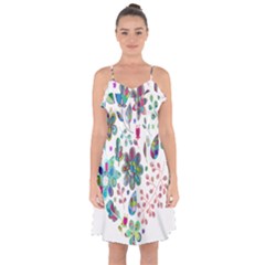 Prismatic Psychedelic Floral Heart Background Ruffle Detail Chiffon Dress