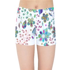 Prismatic Psychedelic Floral Heart Background Kids Sports Shorts