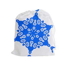 Snowflake Art Blue Cool Polka Dots Drawstring Pouches (Extra Large)