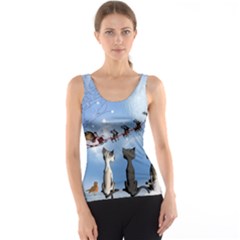 Christmas, Cute Cats Looking In The Sky To Santa Claus Tank Top by FantasyWorld7