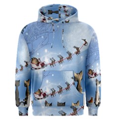 Christmas, Cute Cats Looking In The Sky To Santa Claus Men s Pullover Hoodie by FantasyWorld7