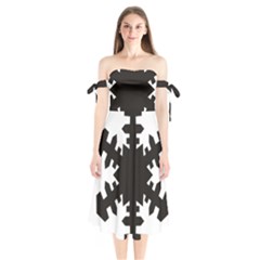 Snowflakes Black Shoulder Tie Bardot Midi Dress
