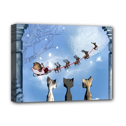 Christmas, Cute Cats Looking In The Sky To Santa Claus Deluxe Canvas 16  X 12  