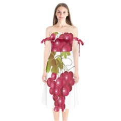 Red Fruit Grape Shoulder Tie Bardot Midi Dress